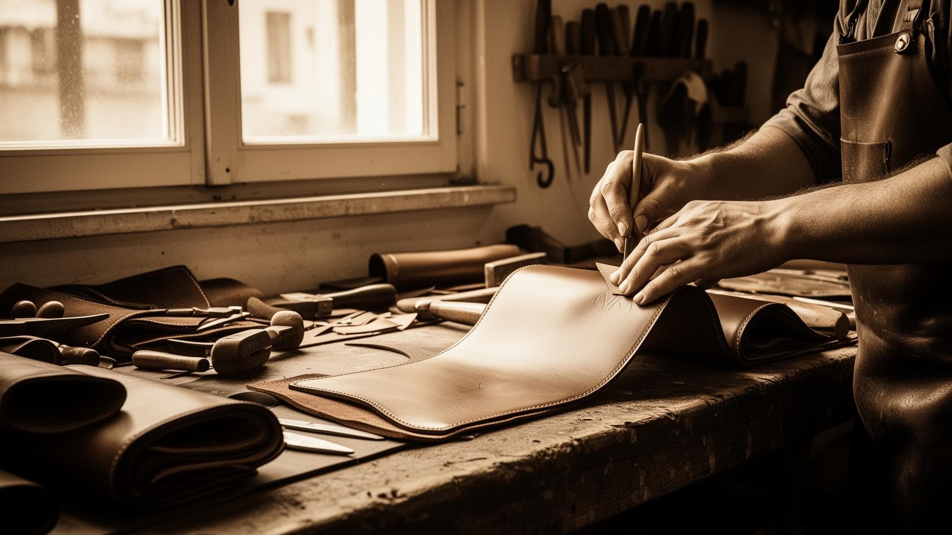 Artisan crafting leather
