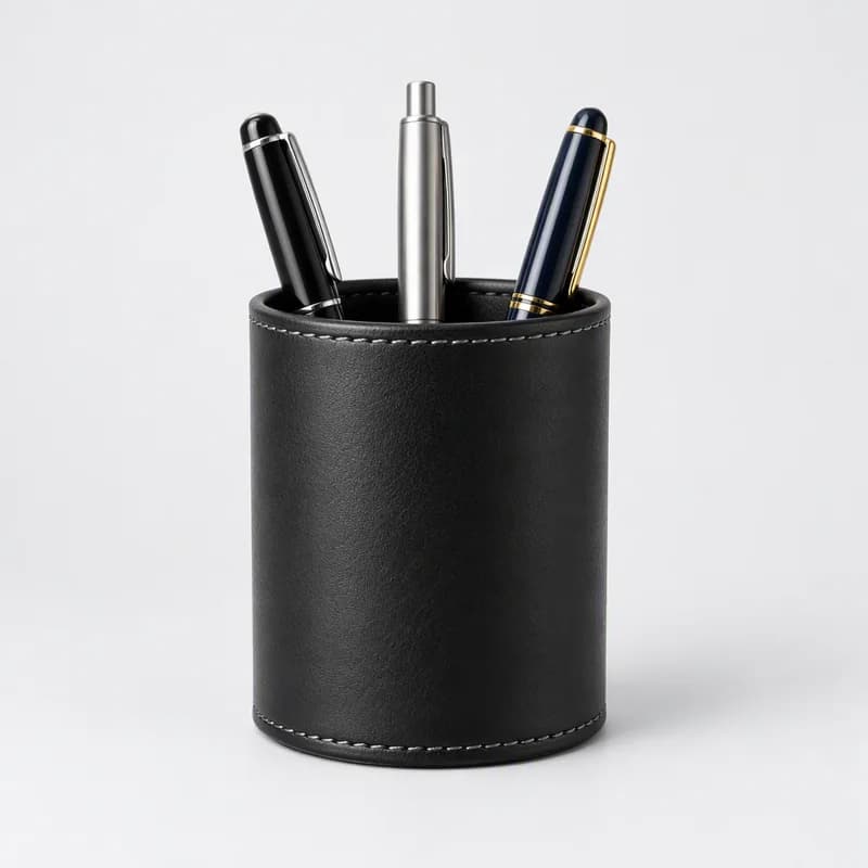 Pot à crayons en cuir