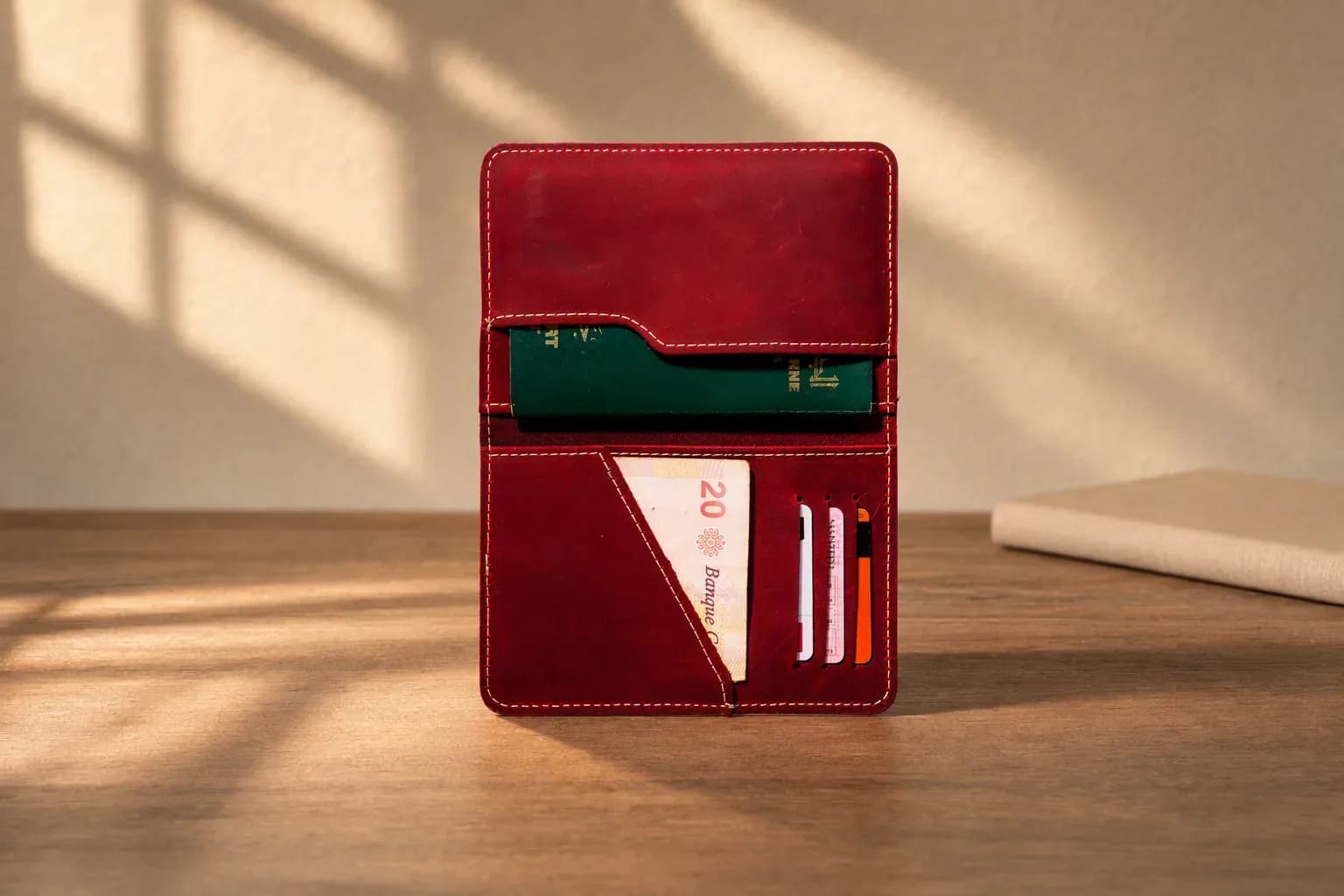 Porte-Passeport in Oxblood leather, view 3